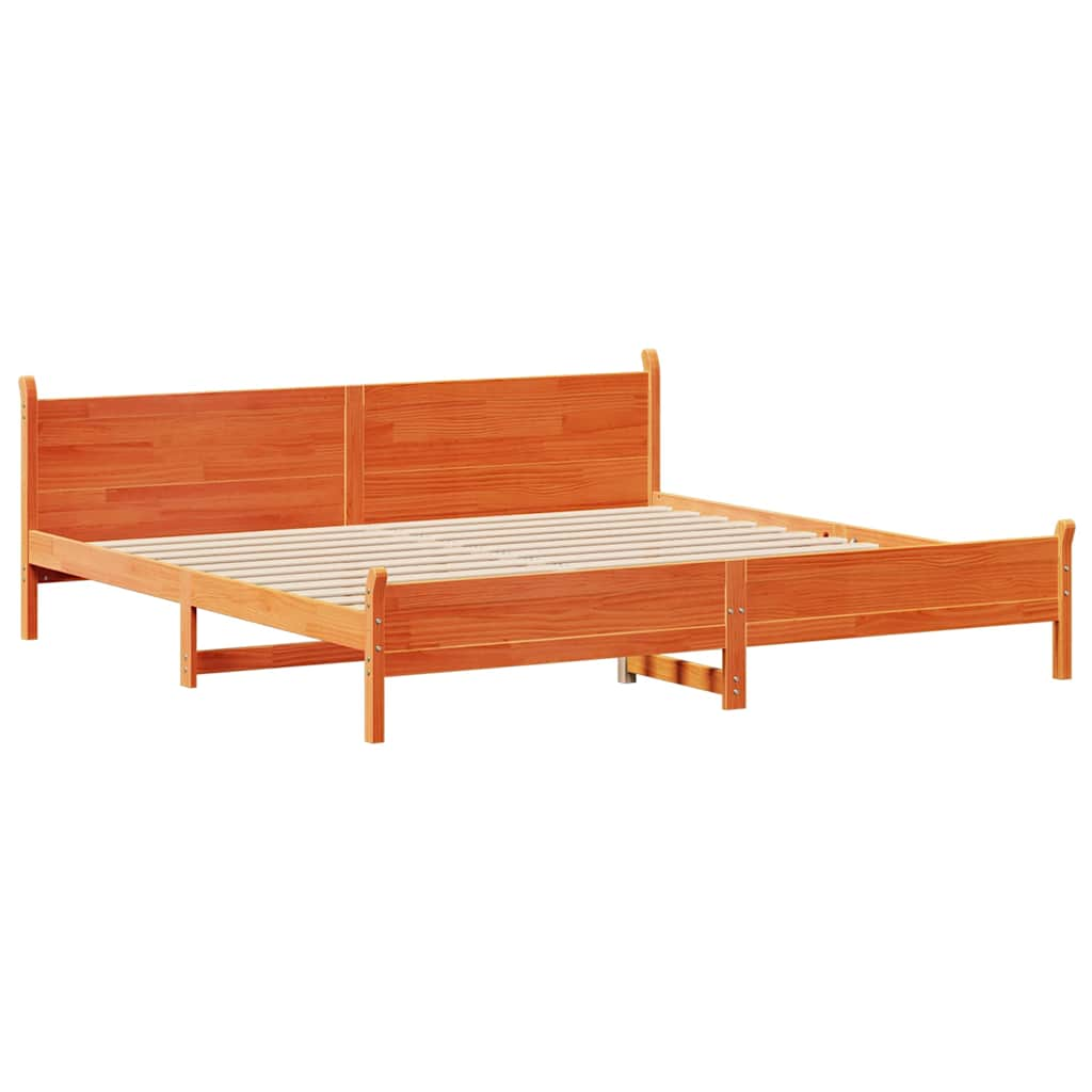 Bed frame without mattress brown wax 200x200cm solid pine wood