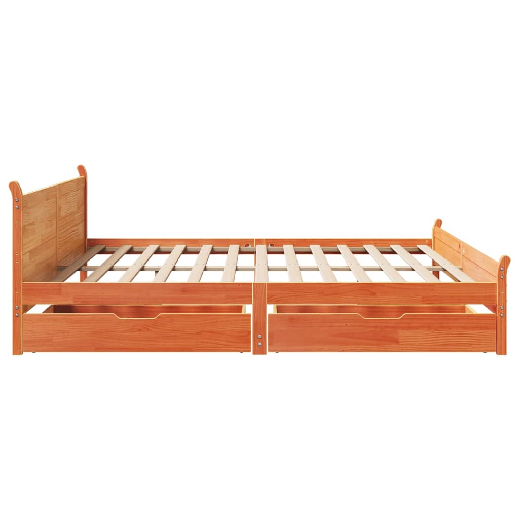 Bed frame without mattress brown wax 200x200cm solid pine wood