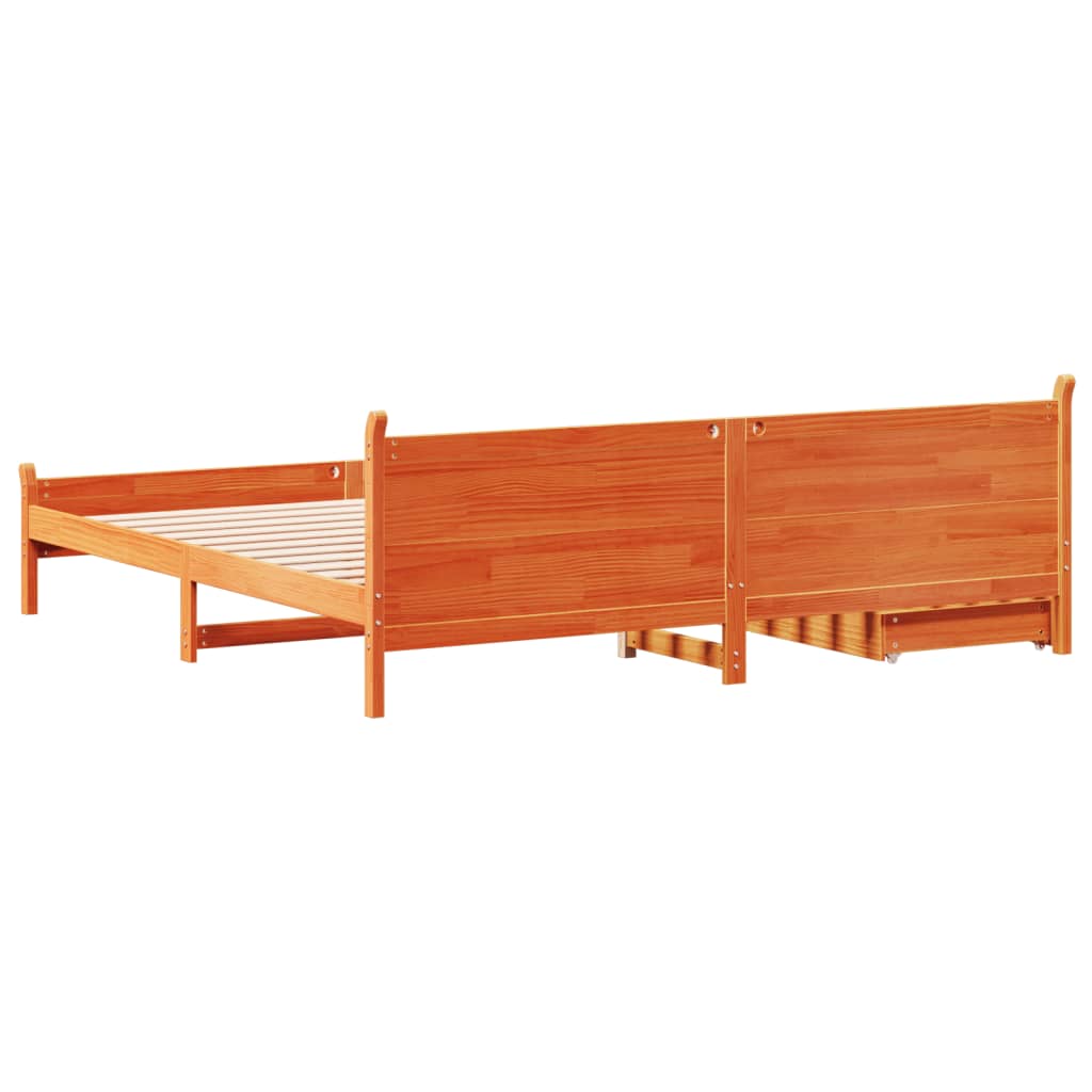 Bed frame without mattress brown wax 200x200cm solid pine wood