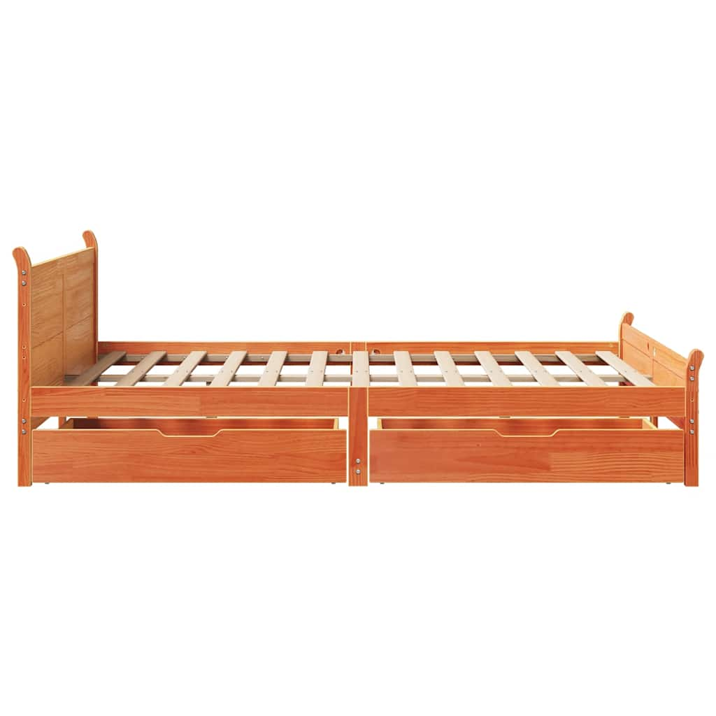 Bed frame without mattress brown wax 160x200cm solid pine wood