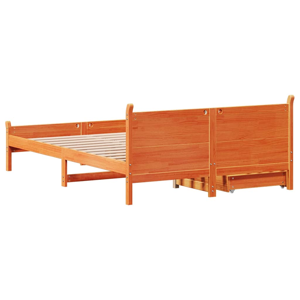 Bed frame without mattress brown wax 160x200cm solid pine wood