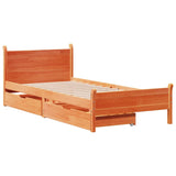 Bed frame without mattress brown wax 100x200cm solid pine wood