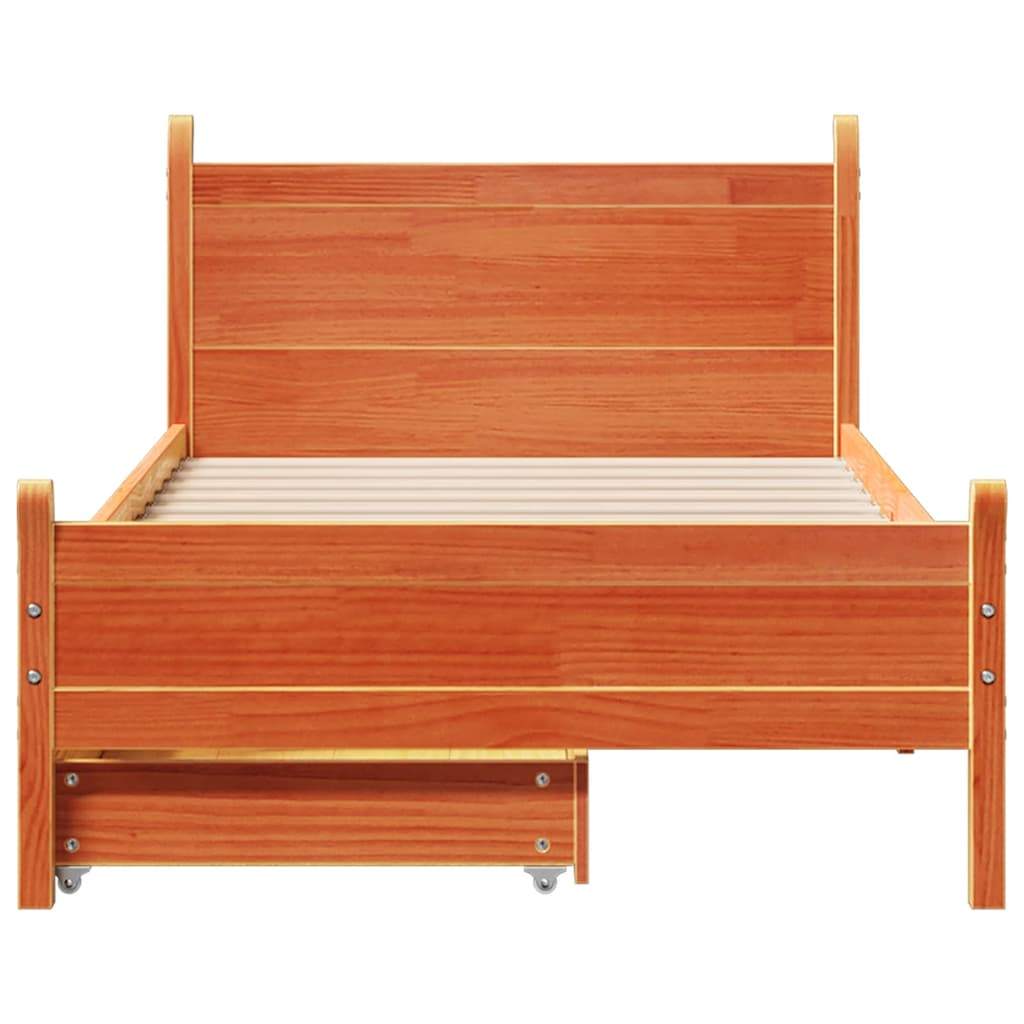 Bed frame without mattress brown wax 100x200cm solid pine wood