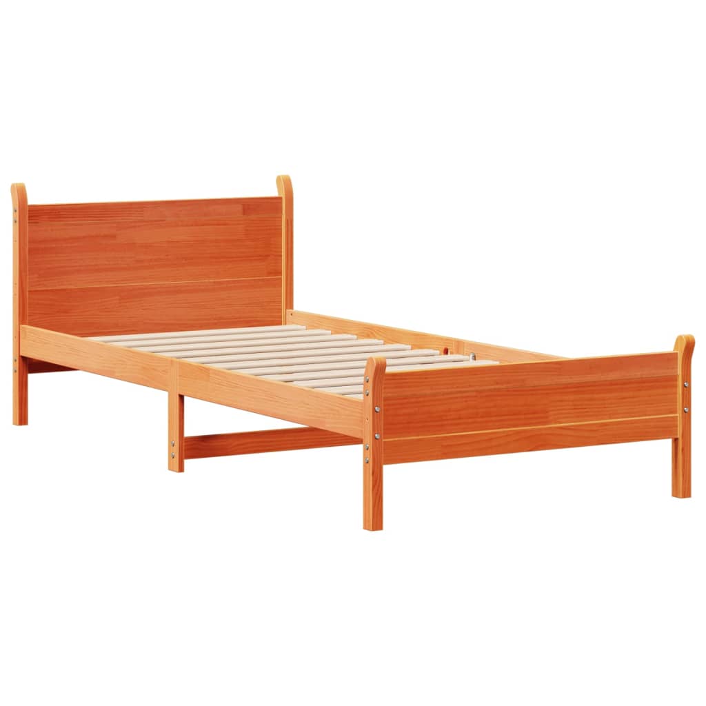 Bed frame without mattress brown wax 100x200cm solid pine wood