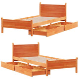 Bed frame without mattress brown wax 100x200cm solid pine wood