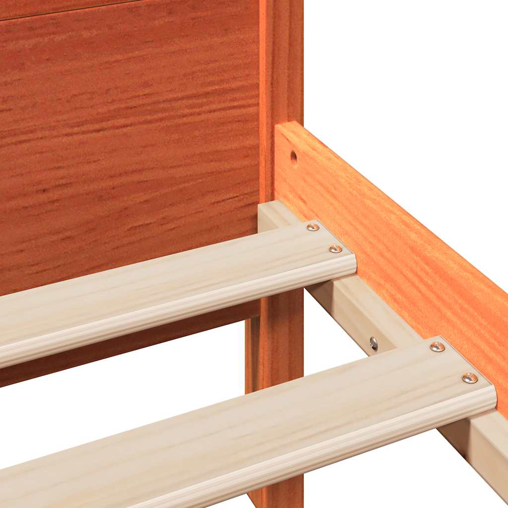 Bed frame without mattress brown wax 100x200cm solid pine wood