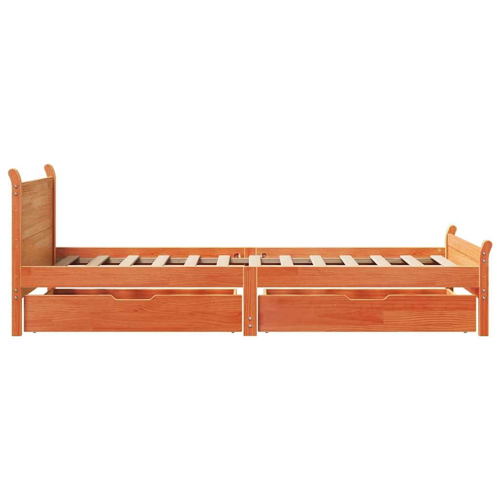 Bed frame without mattress brown wax 90x200 cm solid pine wood