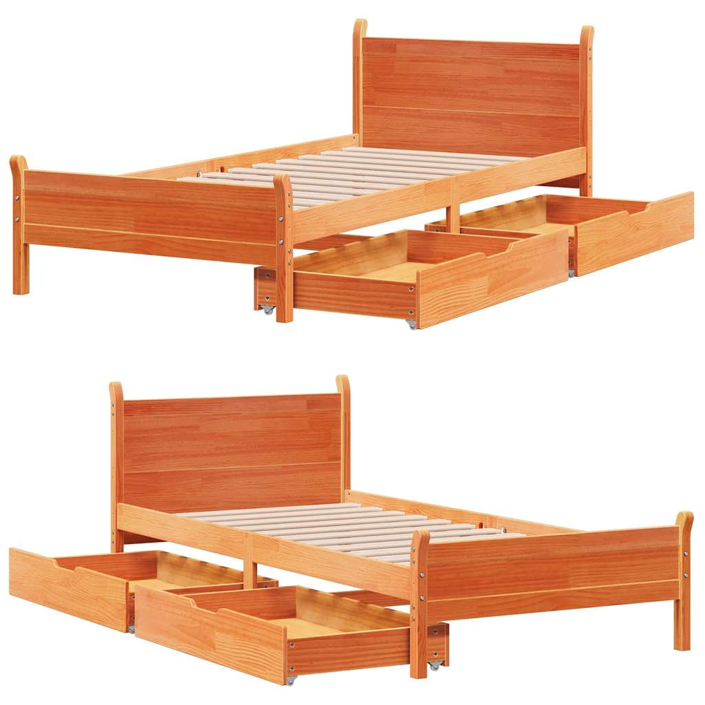 Bed frame without mattress brown wax 90x200 cm solid pine wood