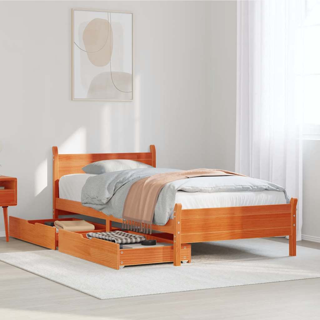 Bed frame without mattress brown wax 90x200 cm solid pine wood