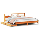 Library bed without brown wax mattress 200x200 cm solid pine