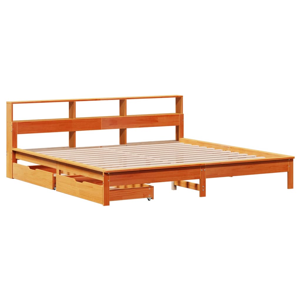 Library bed without brown wax mattress 200x200 cm solid pine