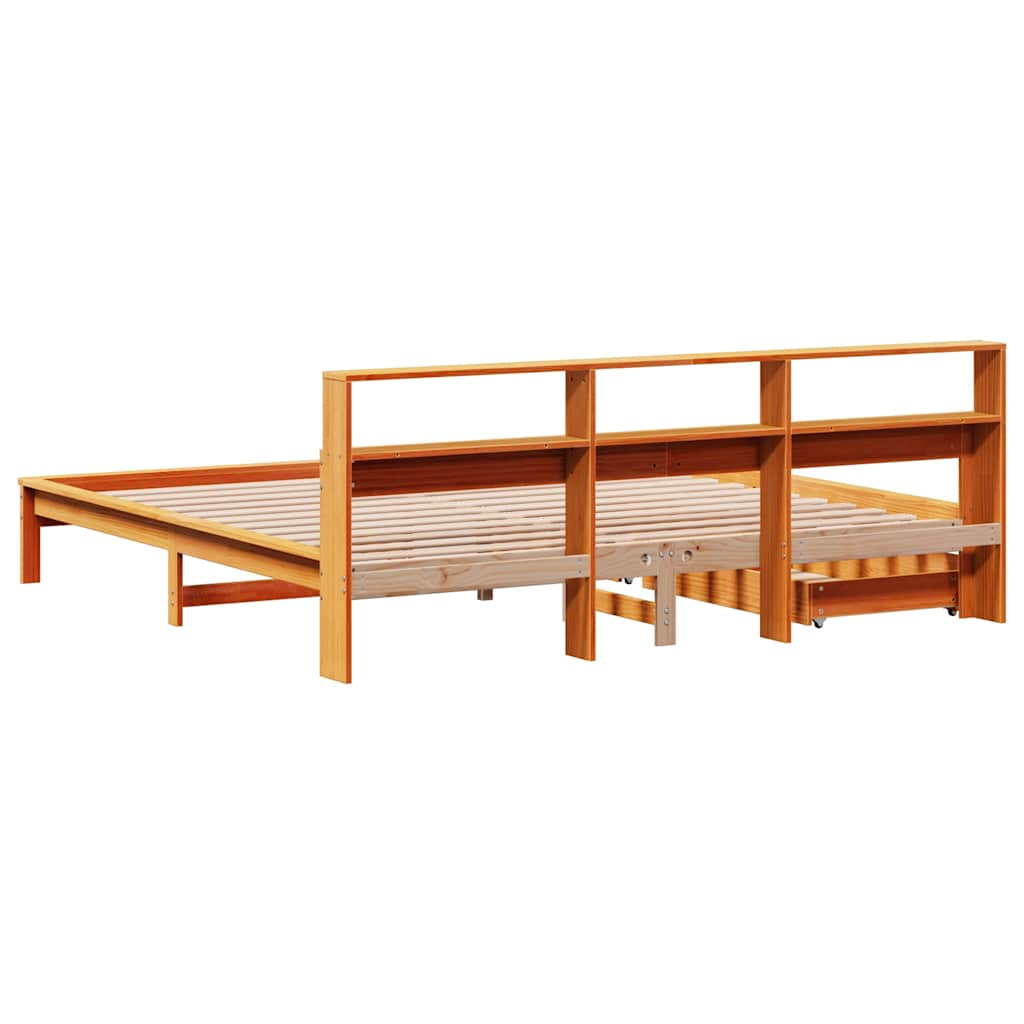 Library bed without brown wax mattress 200x200 cm solid pine