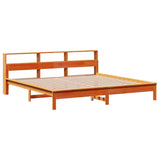 Library bed without brown wax mattress 200x200 cm solid pine