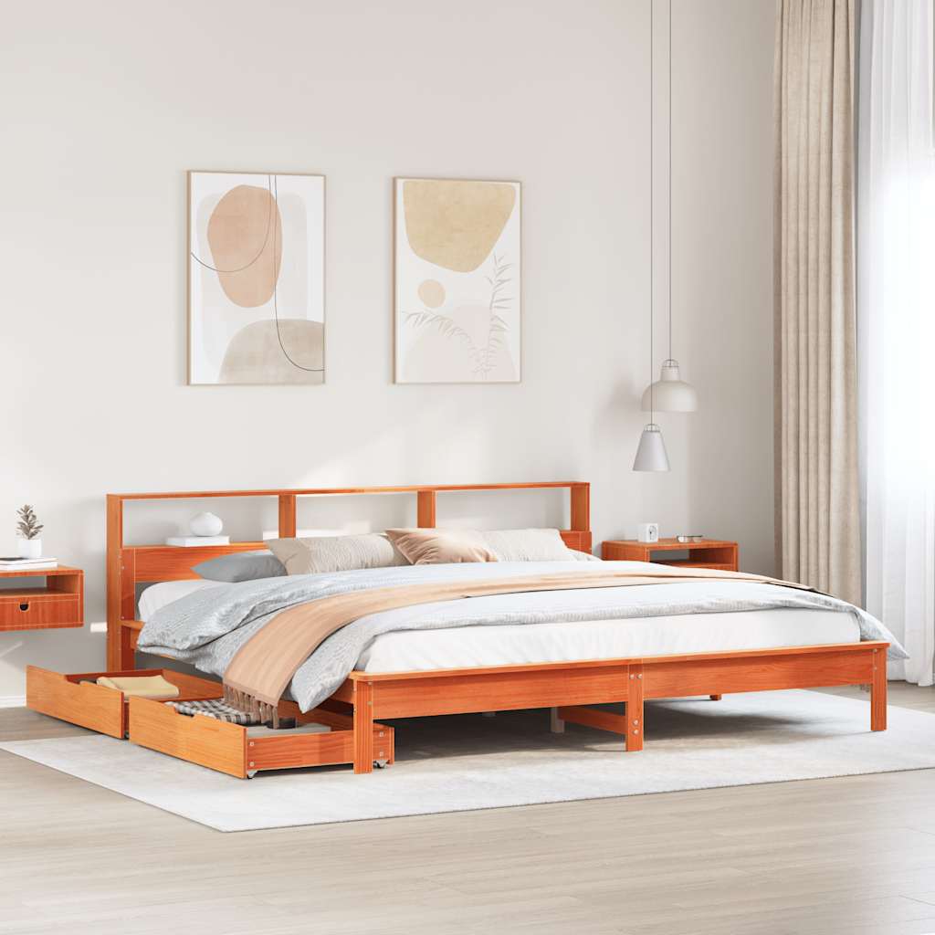 Library bed without brown wax mattress 200x200 cm solid pine