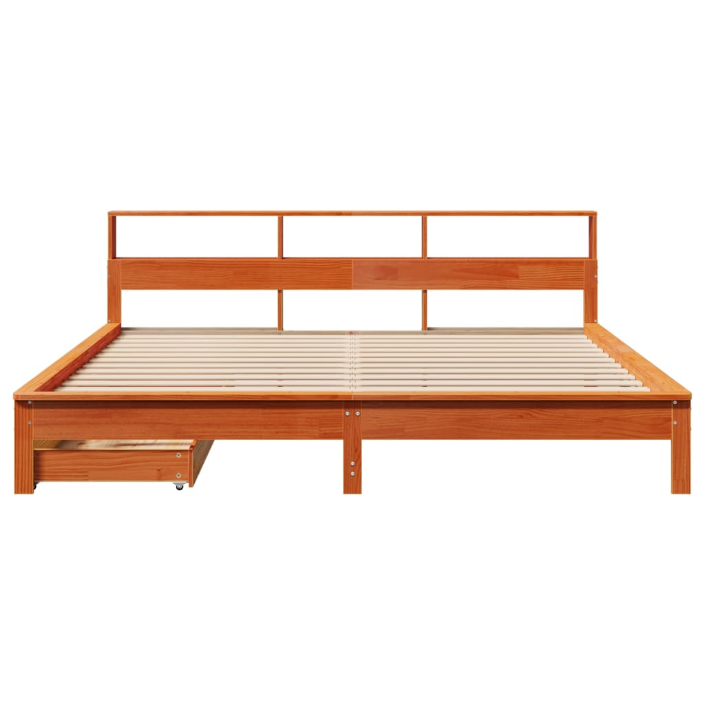 Library bed without brown wax mattress 180x200 cm solid pine