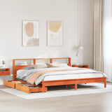 Library bed without brown wax mattress 180x200 cm solid pine