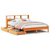 Library bed without brown wax mattress 160x200 cm solid pine