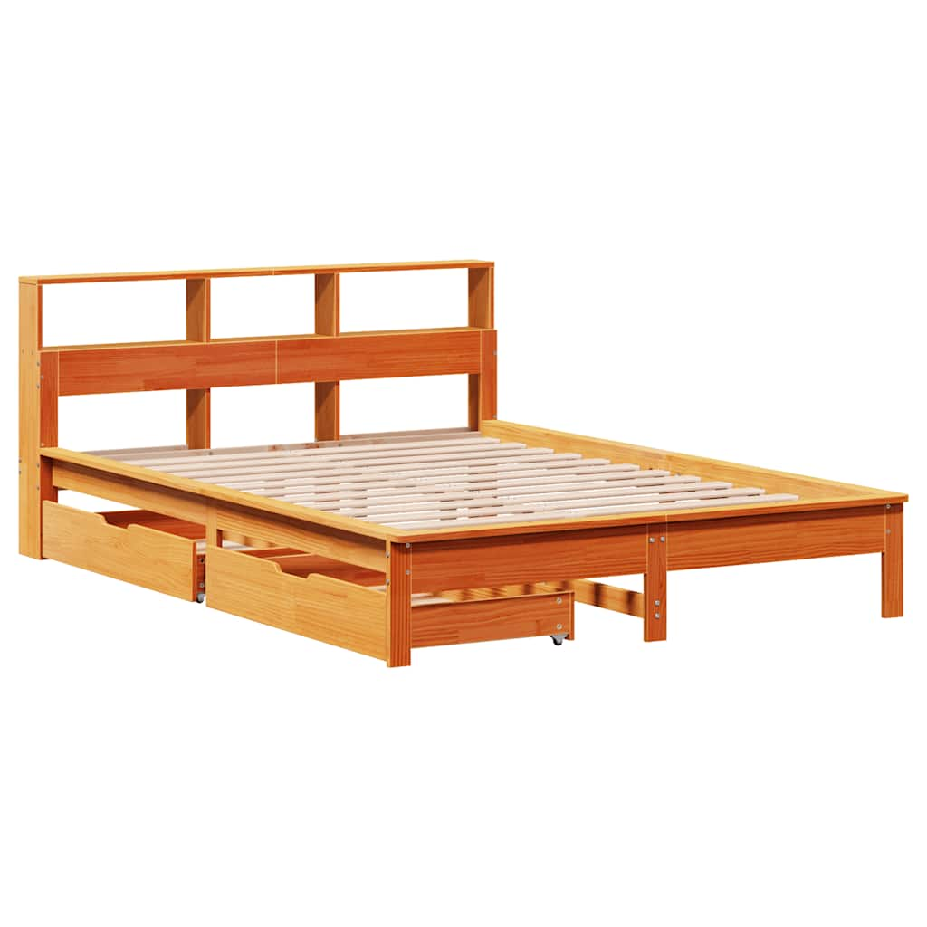 Library bed without brown wax mattress 160x200 cm solid pine