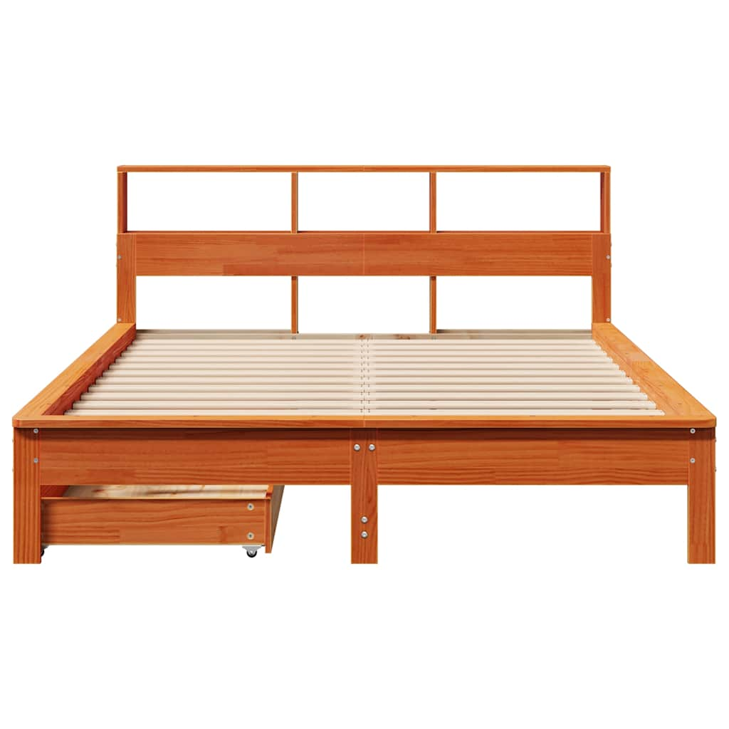 Library bed without brown wax mattress 160x200 cm solid pine