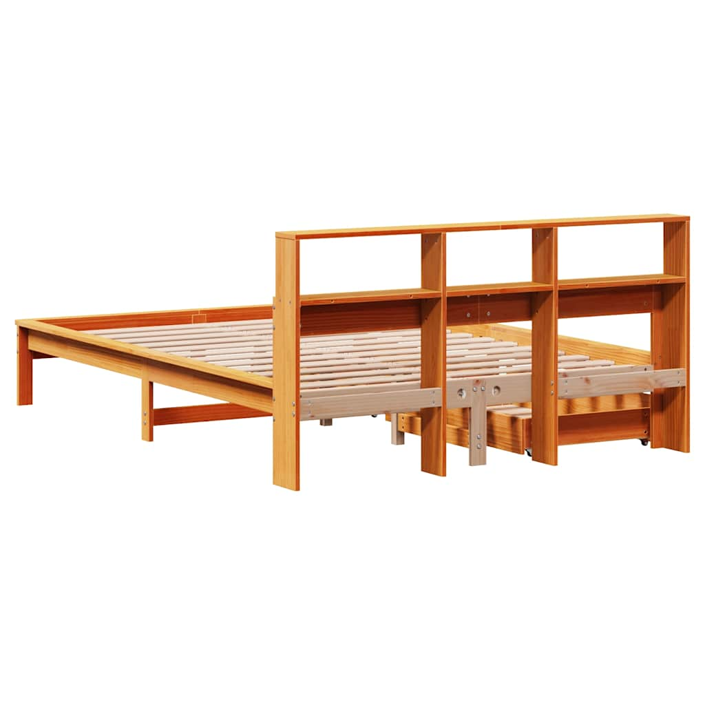 Library bed without brown wax mattress 160x200 cm solid pine