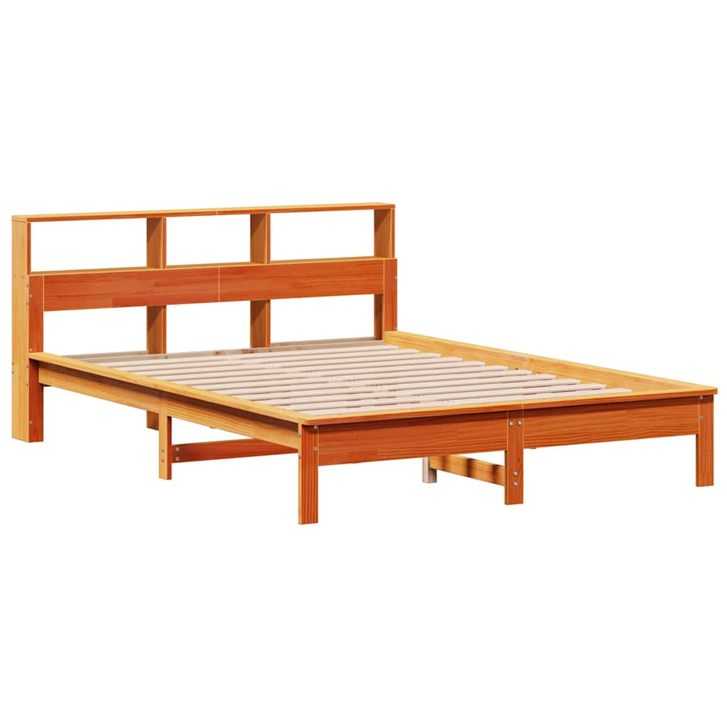 Library bed without brown wax mattress 160x200 cm solid pine