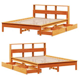 Library bed without brown wax mattress 160x200 cm solid pine