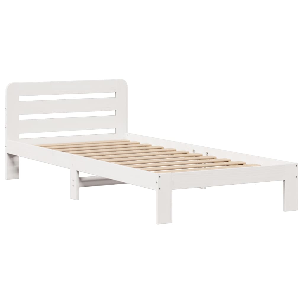 Lit bibliothèque sans matelas blanc 90x200cm bois de pin massif