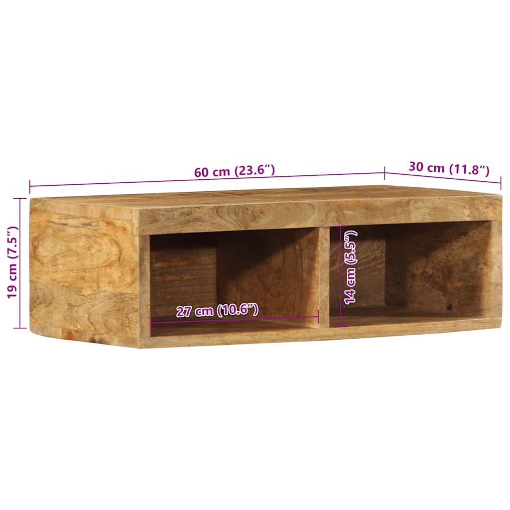 Wandmontiertes TV-Möbel 60x30x19 cm aus massivem rohem Mangoholz