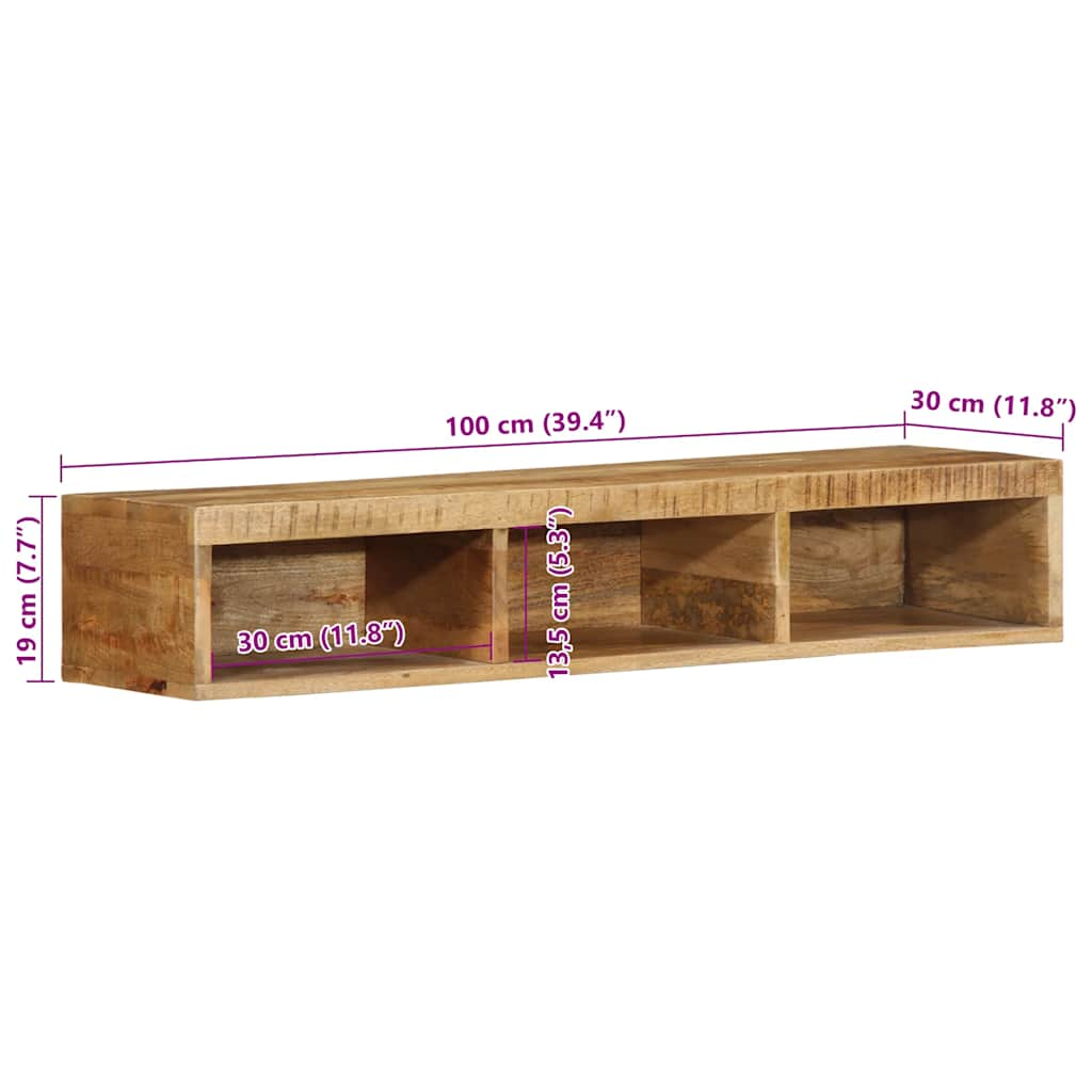 Wandmontiertes TV-Möbel 100x30x19 cm aus massivem rohem Mangoholz