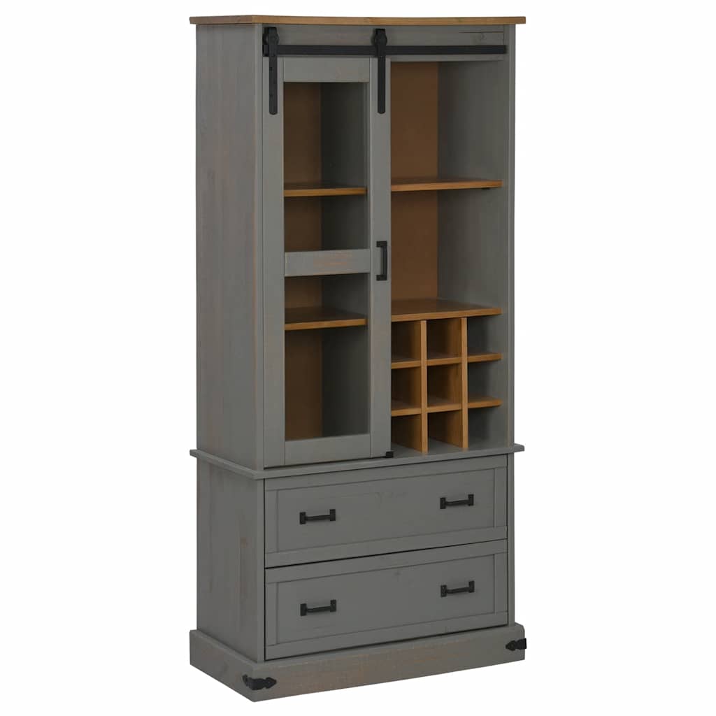 Armoire à vin HALDEN casiers à vin porte coulissante gris pin