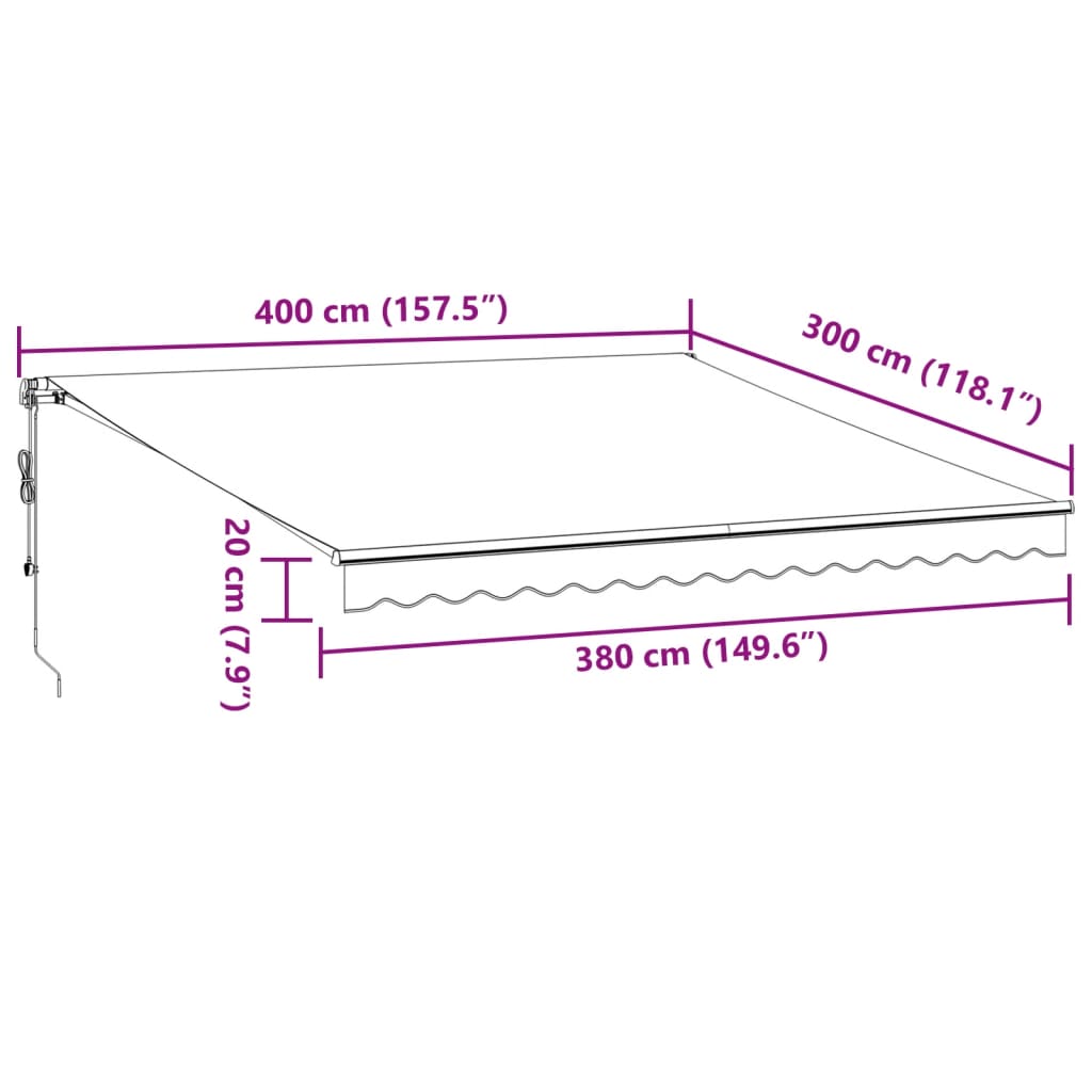 Burgunderrote automatische einziehbare Markise 400 x 300 cm