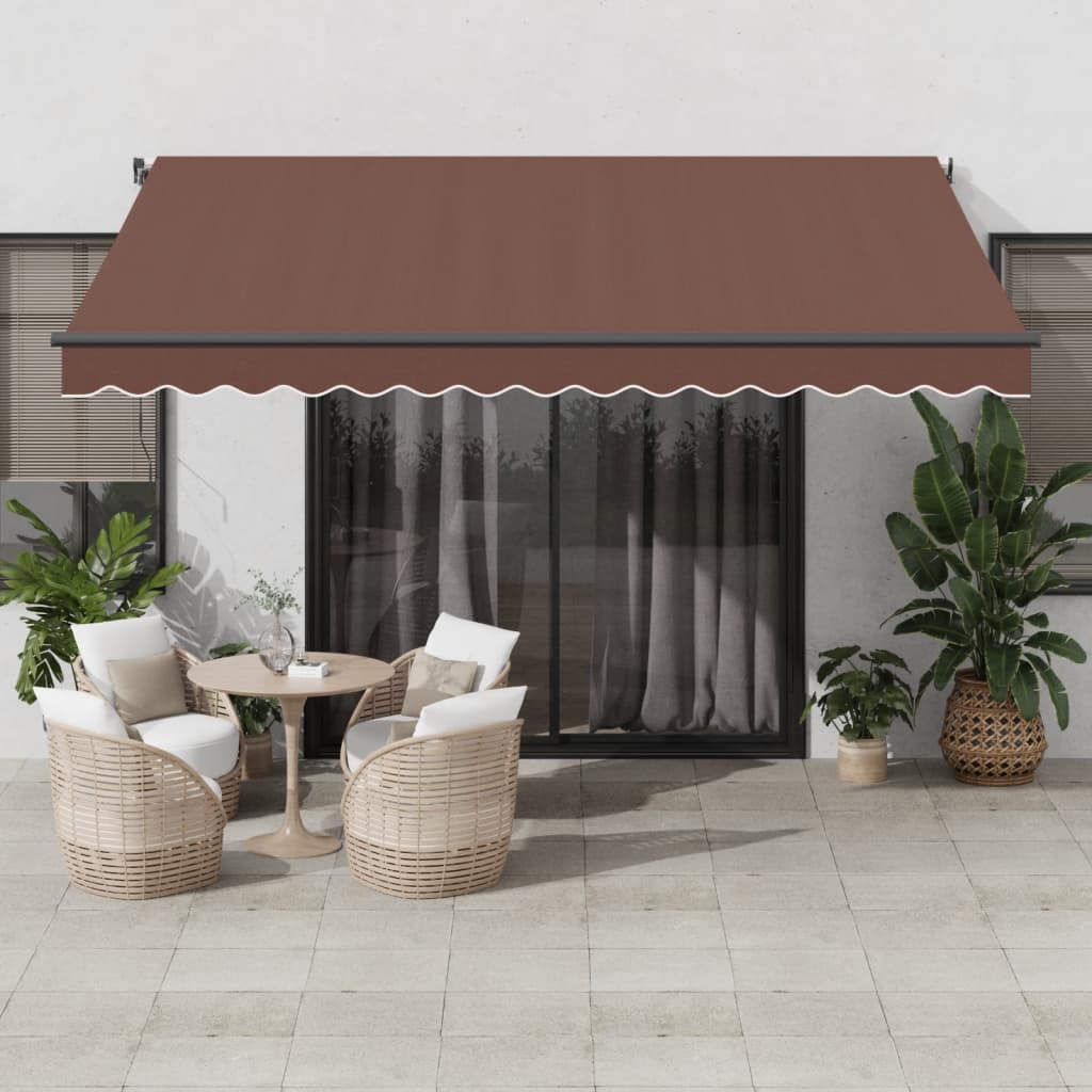 Manual retractable awning with LED brown 400x300 cm