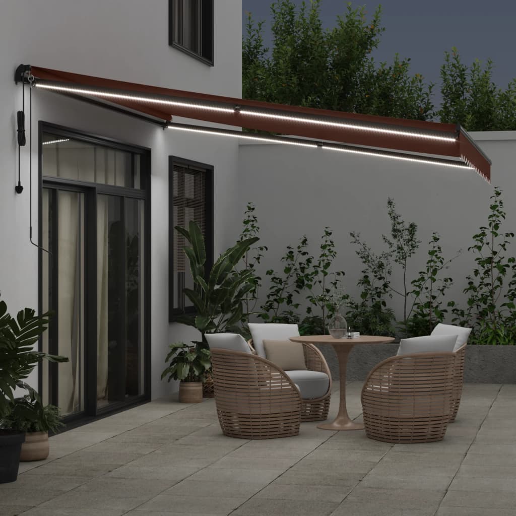 Automatic retractable awning with LED brown 400x300 cm