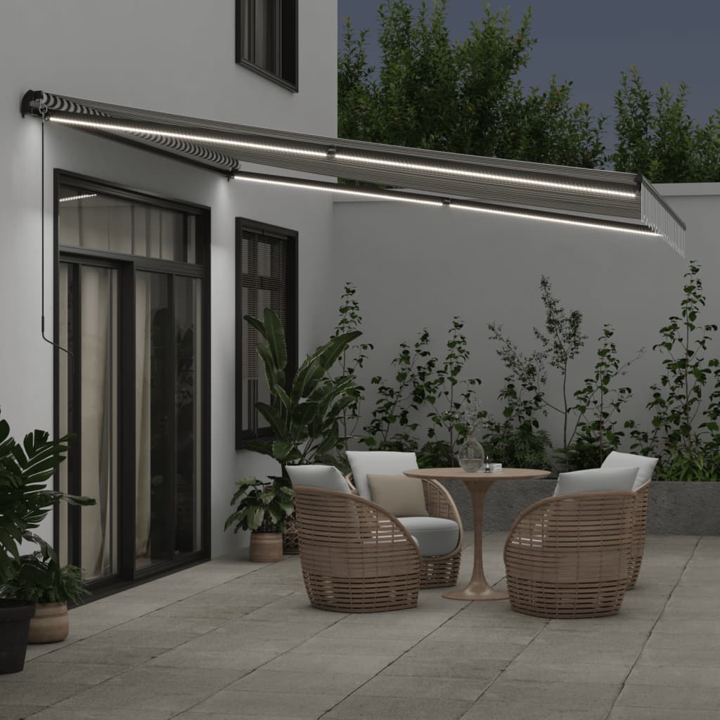 Manual retractable awning with LED anthracite white 400x300 cm