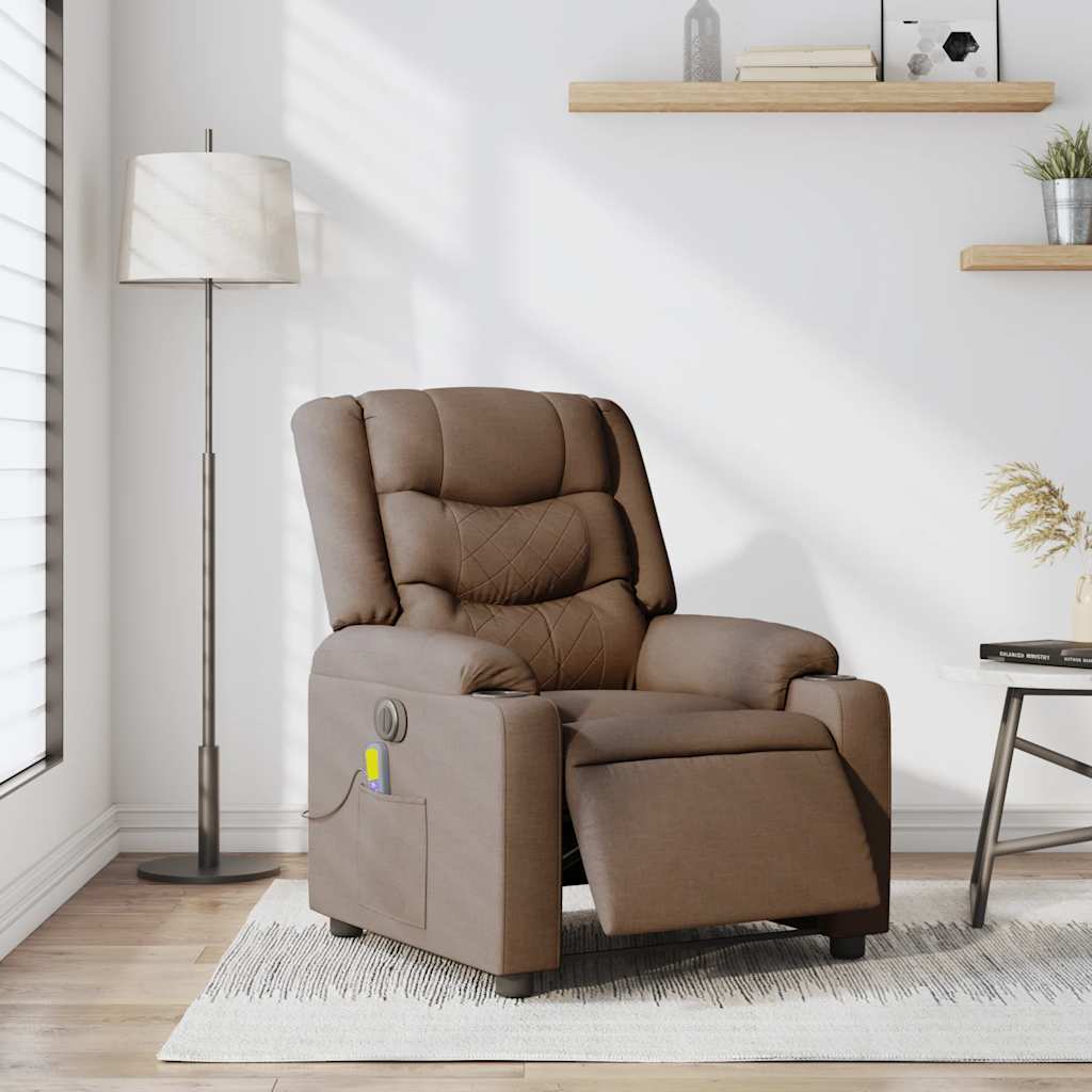 Fauteuil inclinable de massage électrique marron tissu