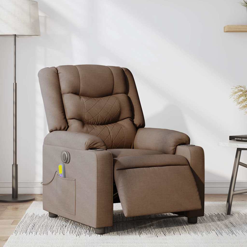 Fauteuil inclinable de massage électrique marron tissu