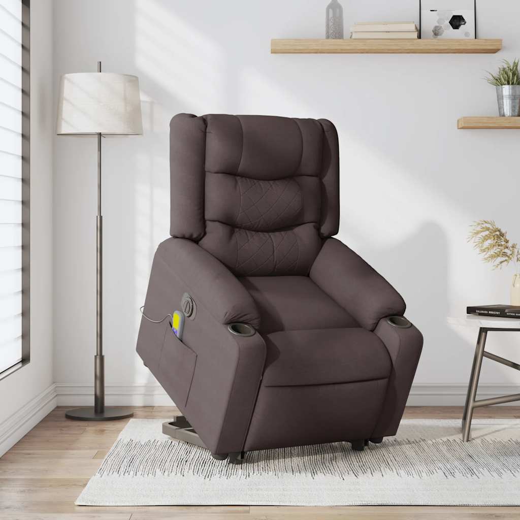 Fauteuil inclinable de massage électrique Marron foncé Tissu