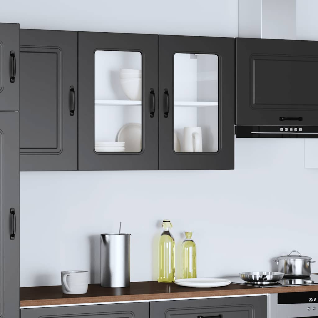 Armoire murale de cuisine avec porte en verre Kalmar noir