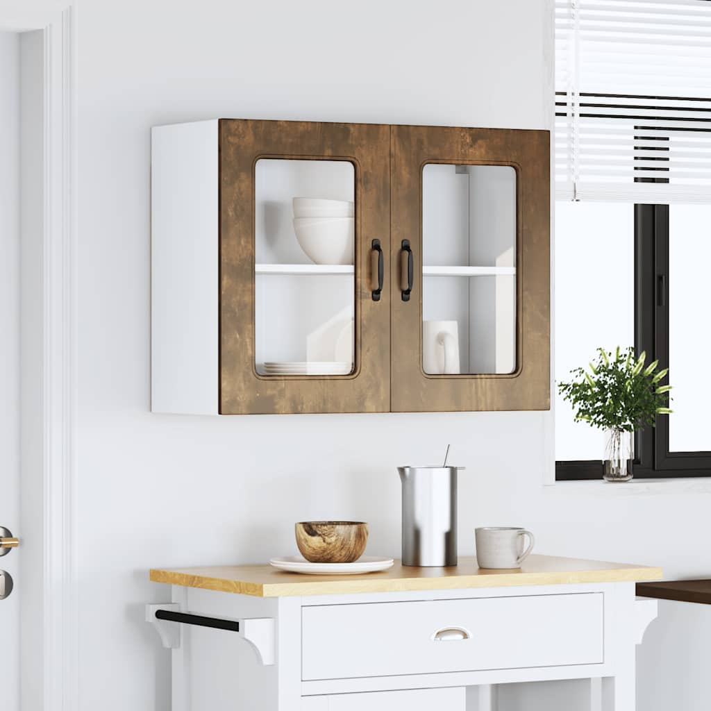 Armoire murale de cuisine avec porte en verre Kalmar chêne fumé