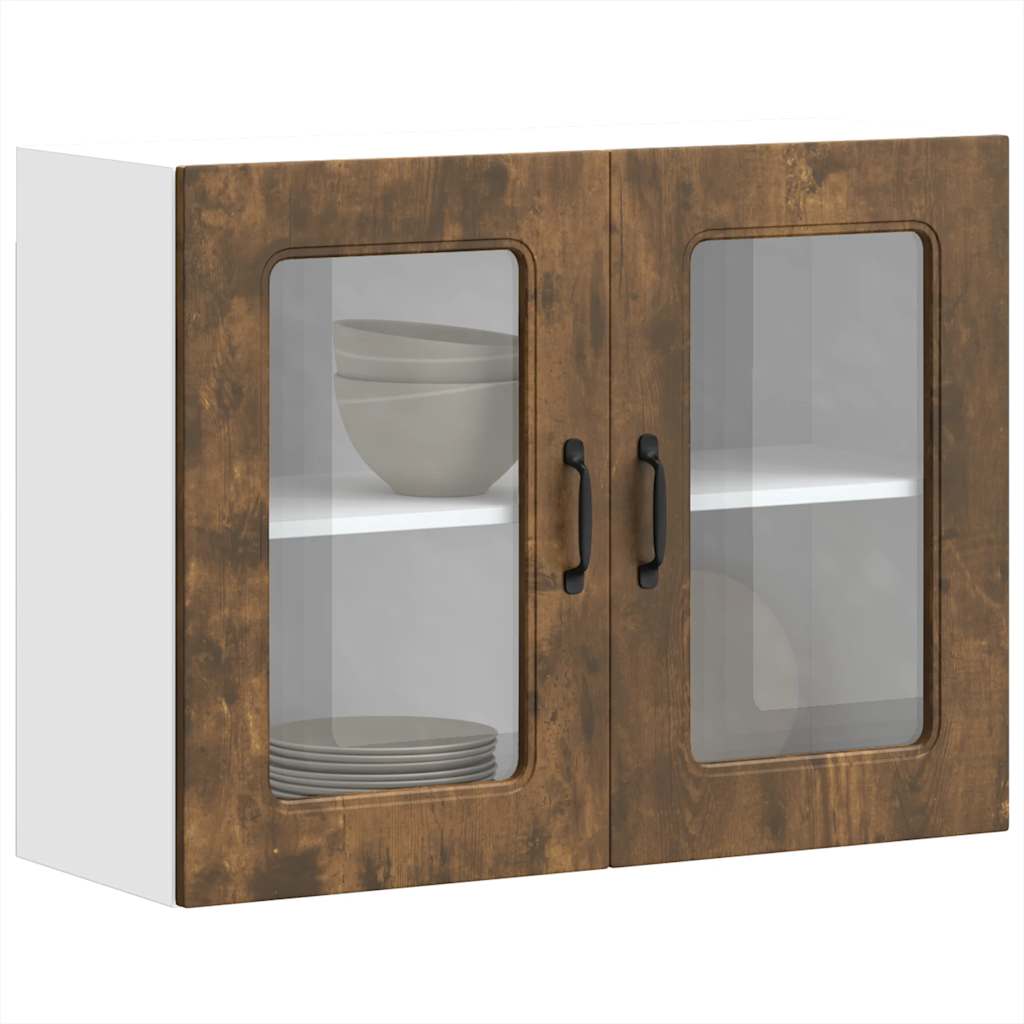 Armoire murale de cuisine avec porte en verre Kalmar chêne fumé