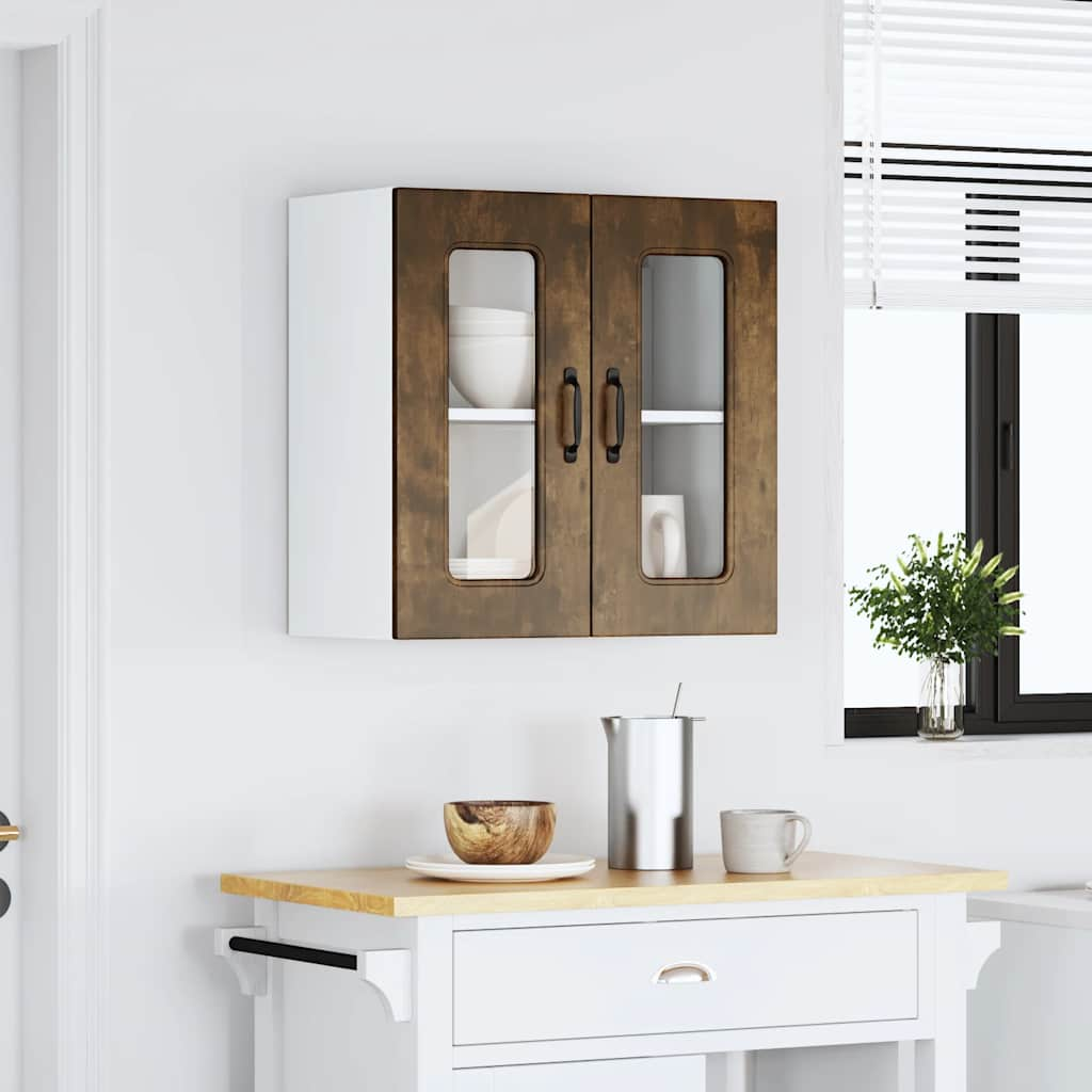 Armoire murale de cuisine avec porte en verre Kalmar chêne fumé