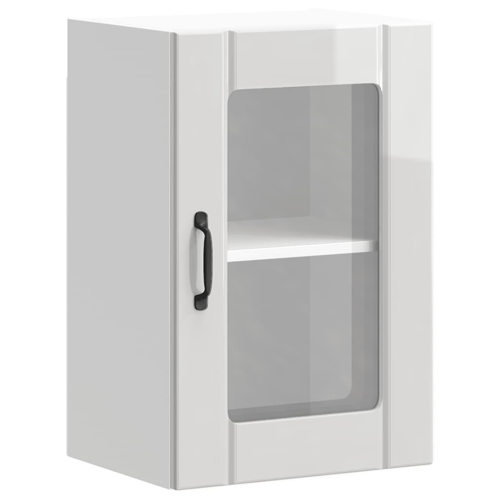 Armoire murale cuisine avec porte en verre Lucca blanc brillant