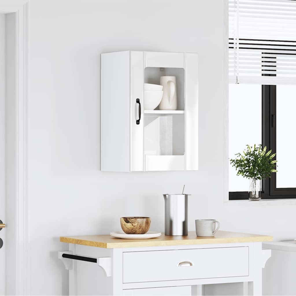 Armoire murale cuisine avec porte en verre Lucca blanc brillant