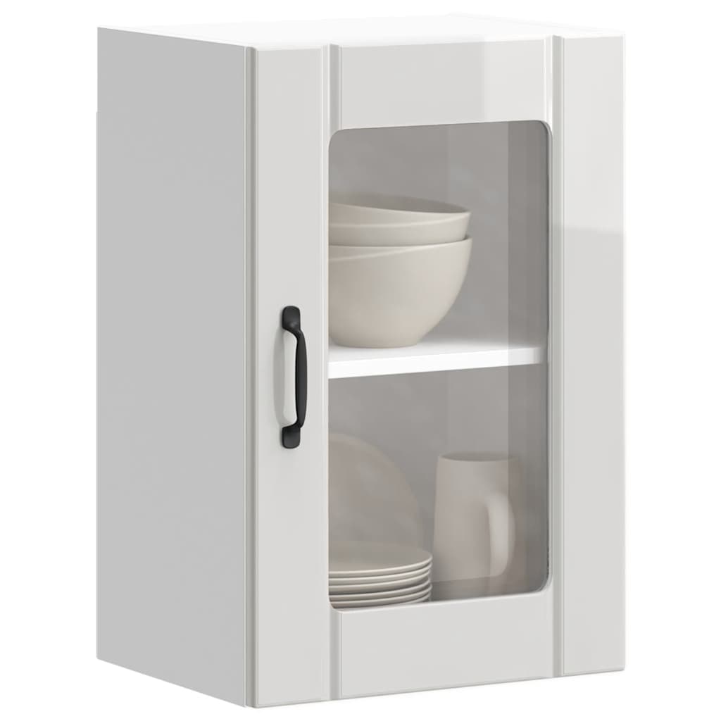 Armoire murale cuisine avec porte en verre Lucca blanc brillant