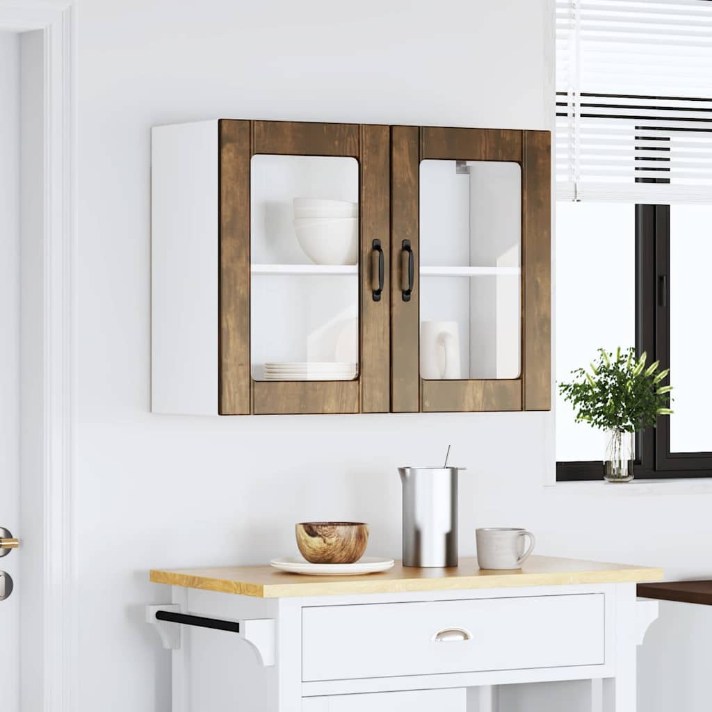 Armoire murale de cuisine avec porte en verre Lucca chêne fumé