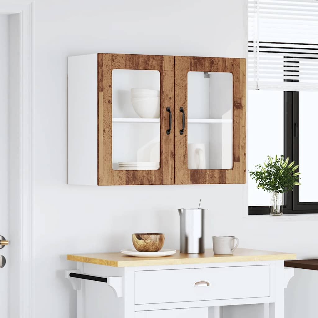 Armoire murale de cuisine avec porte en verre Lucca vieux bois