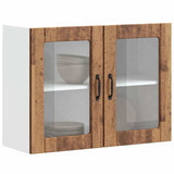 Armoire murale de cuisine avec porte en verre Lucca vieux bois