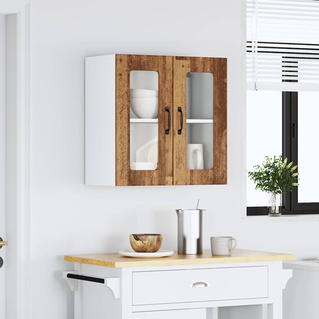 Armoire murale de cuisine avec porte en verre Lucca vieux bois