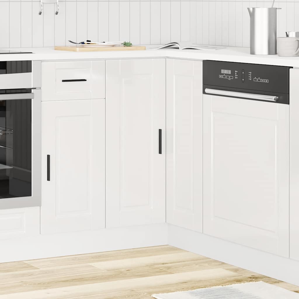 Armoire d'angle de cuisine Porto blanc brillant bois ingénierie