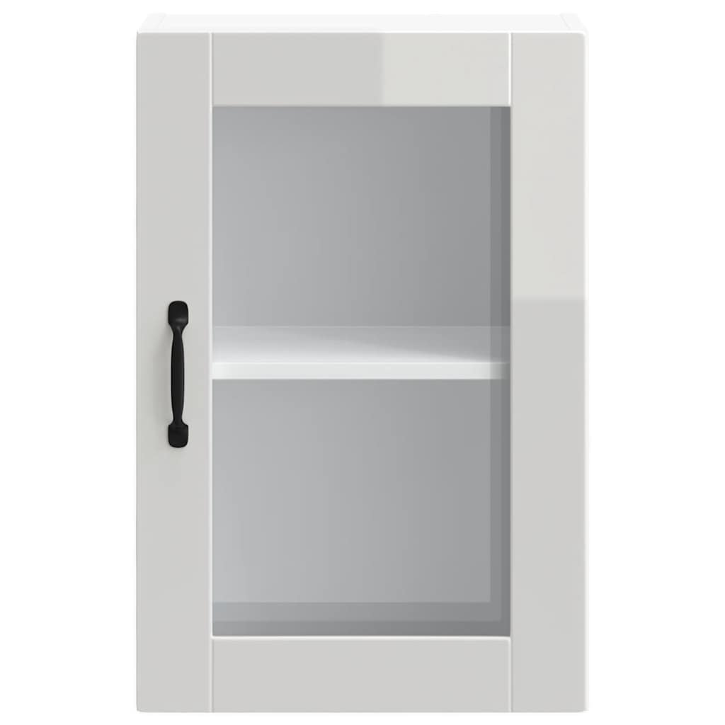 Armoire murale cuisine avec porte en verre Porto blanc brillant